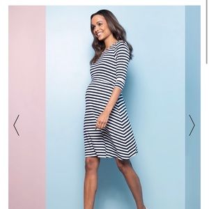 Seraphine blue and white stripe maternity dress